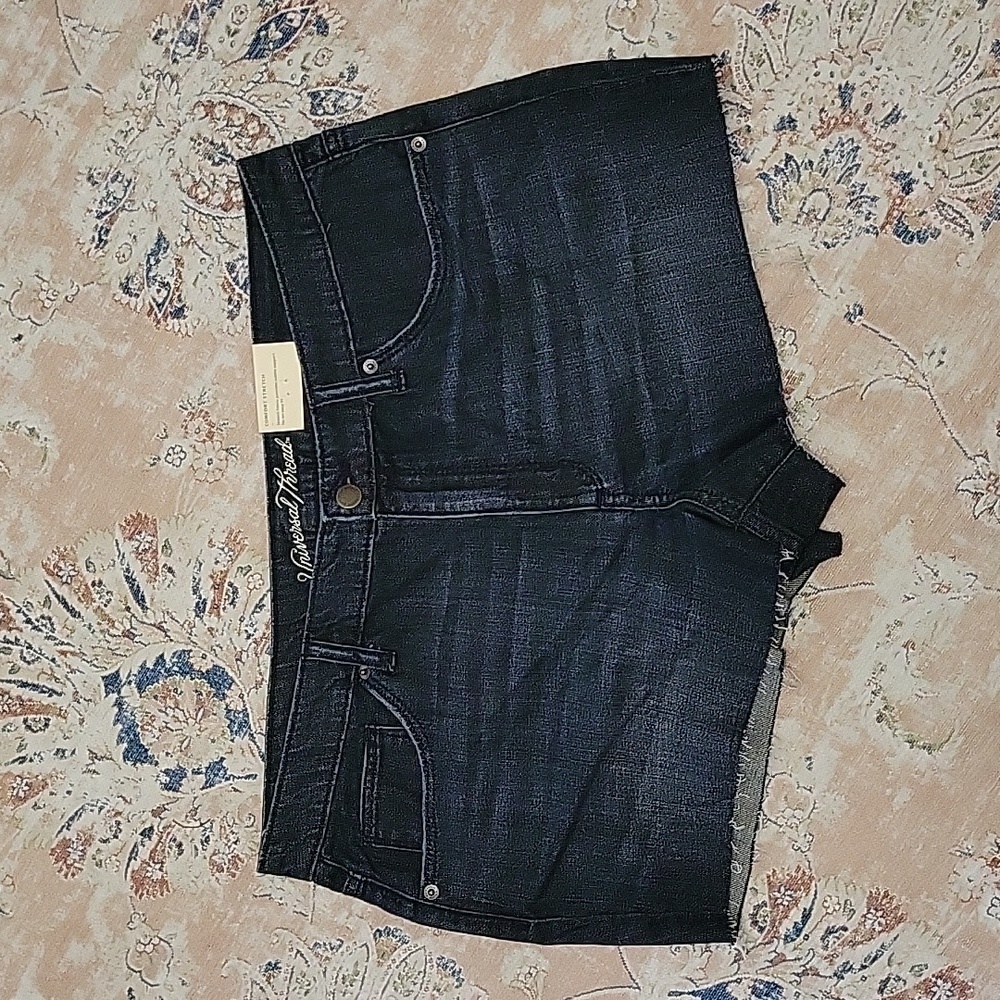 Universal Thread shortie shorts blue stretch denim highrise cutoff 16/33R …New